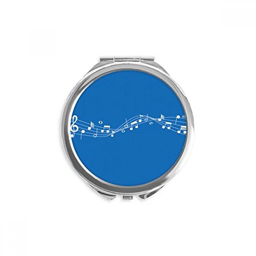 Espejo de bolsillo redondo de maquillaje con temática de música azul portátil para bolso de mano