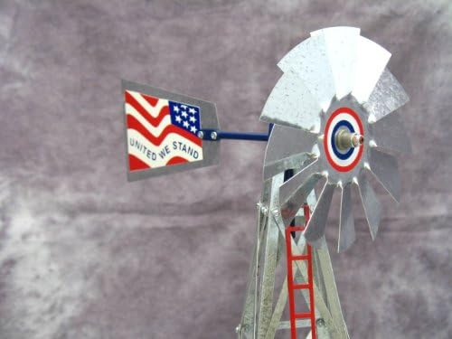 Mini 17 Inch Made in USA Windmill-Galvanized Steel Red, White & Blue Trim - Stars and Stripes