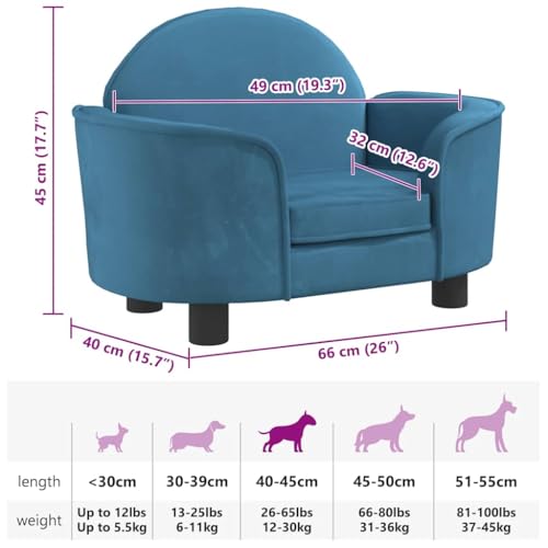 vidaXL Hundebett, Hundekissen mit weicher Polsterung, Hundesofa Hundecouch für kleine Hunde Haustiere, Haustierbett Katzenbett, Blau Samt