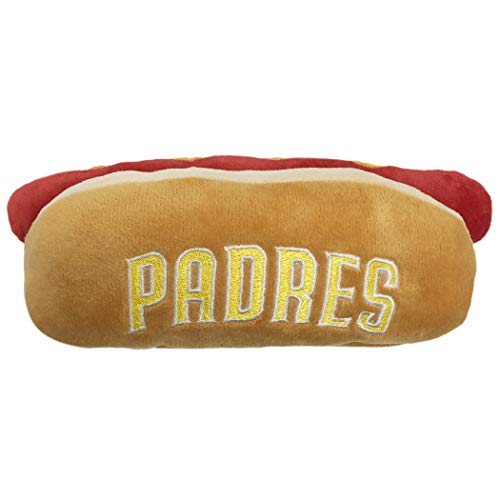 MLB San Diego Padres Plush Dog Toys - Stadium Theme Snacks - Cutest Plush HOT-Dog Toy for Dogs & Cats with Inner Squeaker & Premium Embroidery of Baseball Team Name/Logo