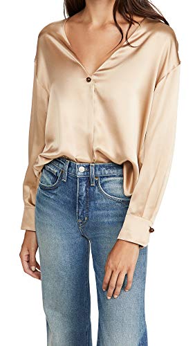 Vince Women's V-Neck Ball Button Blouse, Chamois, Extra Small