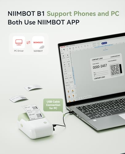 Image of NIIMBOT B1 Label Maker Machine, Thermal Label Printer Easy to Use for Office, Home, Business, Came with 3 Roll Labels(Green)