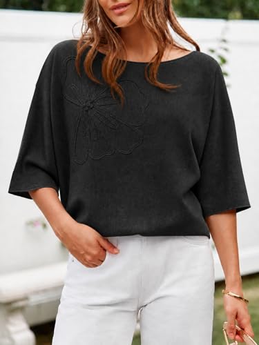 Image of Cicy Bell Womens Half Sleeve Sweaters Oversized Boat Neck Knitted Pullover Sweater Trendy Casual Loose Fit Fall Tops