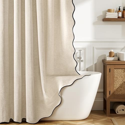MIULEE 84" Long Scalloped Linen Shower Curtain with 12 Metal