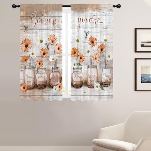 Coxila Tende per finestre arancioni floreali per camera da letto, 106 x 160 cm, tasca per asta, uccello, fiore, primavera, vintage, estate, terracotta, bianca, margherita, soggiorno, trattamento, set