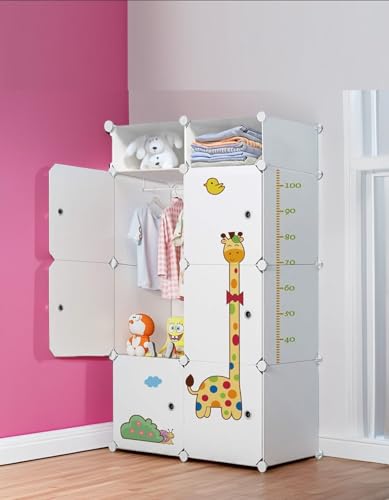 Image of LUHI Plastic Wardrobe for Kids Clothes - Durable, Easy to Use Anti-Skid & Non-Slip Effective Professional Collapsible Wardrobe, Plastic Cupboard for Kids, Foldable Almirah (O4 White, 6+2 Tier)