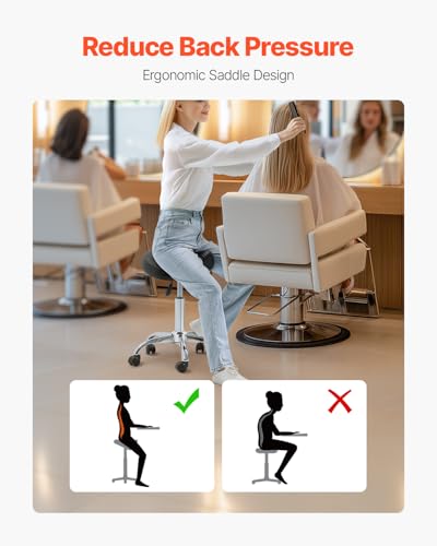 Image of VEVOR Saddle Stool with Wheels, 450 LBS Weight Capacity Ergonomic Rolling Stool, Height Adjustable Thickened PU Leather Swivel Saddle Chair for Salon, Spa, Massage, Tattoo, Clinic, Black
