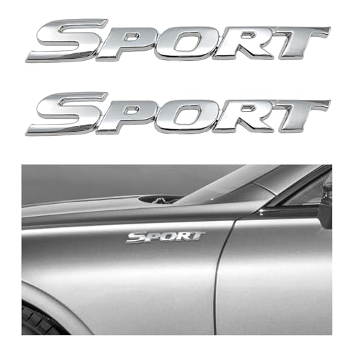 KVAEY 2 PCS 3D Metal Car Sport Sticker, Chrome-Plated Personalise Sport Emblem Car Tailgate Decal Sticker, Automotive Side Fender Rear Adhesive Emblem Badge Decals for SUVs Sedans RVs (Silver)