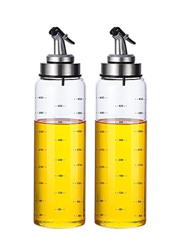 MHTECH Botella de aceite y vinagre, botella dispensadora de vinagre de aceite de oliva, botella de aceite de vidrio sin goteo de 500 ml, con graduaciones precisas, a prueba de polvo y fugas