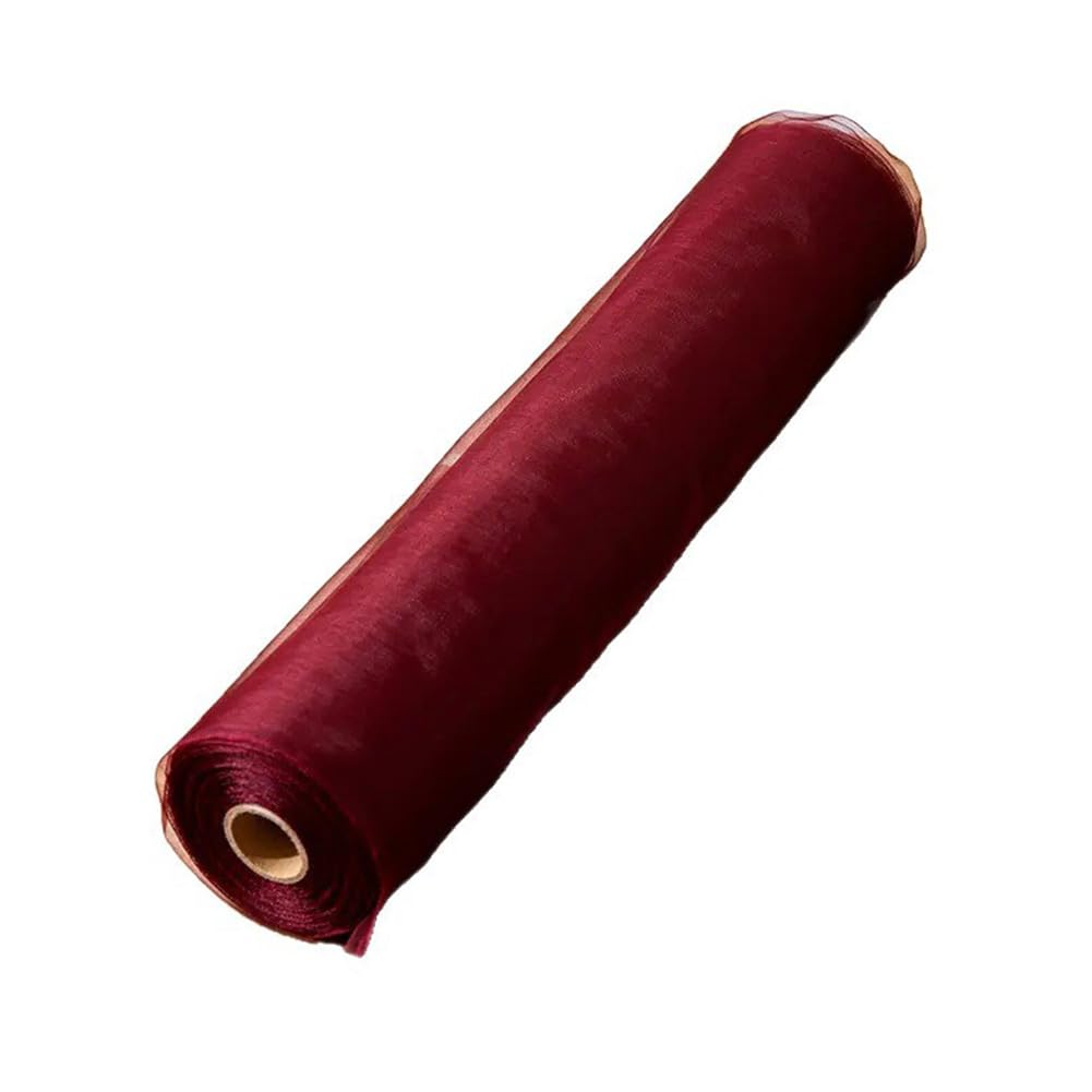 Ruban tulle rouge bordeaux en tissu maille large 75cm pour chemin de table de mariage
