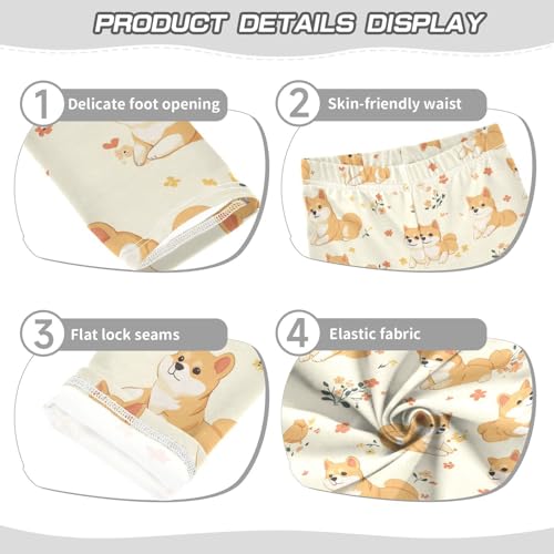 Wusikd Cute Shiba Inu Dog Girls' Leggings Toddler Doodles Flowers Kids Yoga Pants Dance Active Tights 4T3