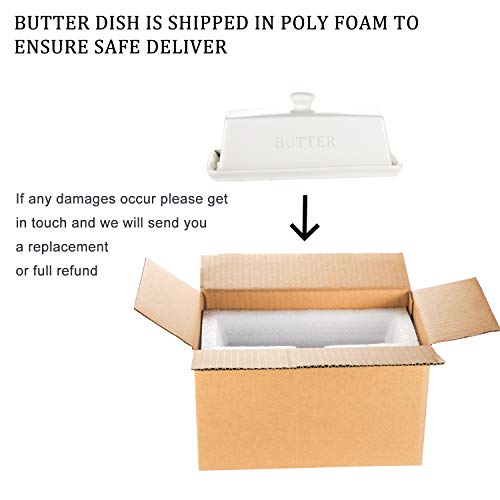 Butter Dish with Covers, OAMCEG Ceramic Porcelain Butter Dish with Lid Handle Knife Design, Large Butter Keeper Container, Butter Holder Perfect for East/West Coast Butter - Thumbnail 6