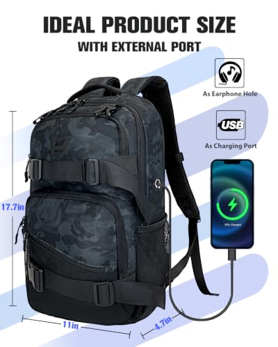 Image of WOLT Skateboard Backpack, 15.6 Inch Laptop Backpack for Men Women, Sports Backpack with Ball Holder