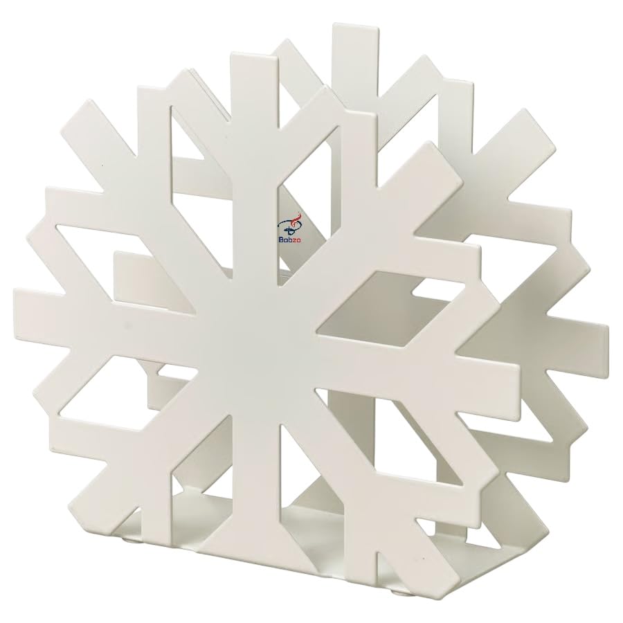 Bobzo Snowflake Napkin Holder, 17 x 15 cm, White Metal, Modern Table Stand