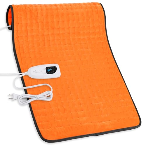 Image of Deepsoon Heating Pad,Electric Heating Pads for Back,Neck,Moist Heating Pad for Abdomen Shoulder Knee Legs,Dry /Moist Heat&Auto Shut Off,Mother's Day Birthday for Men and Women,Orange Black,33x17 Inch