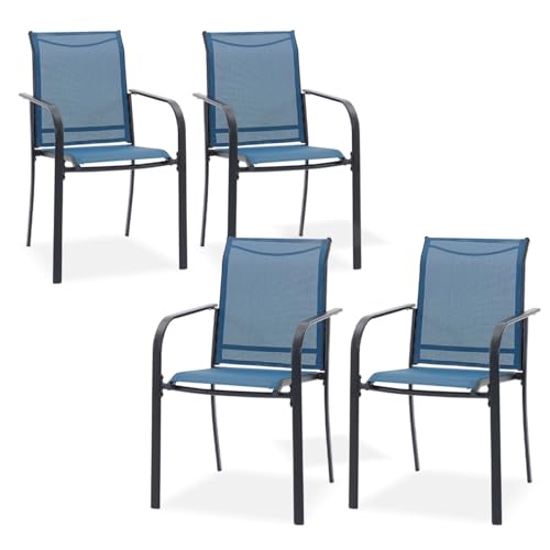 Image of DIFY Patio Dining Chairs Set of 4, Stackable Outdoor Metal Chairs for Garden, Porch and Lawn, Blue