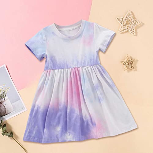 Girls Colorful Tie-Dye Dress Summer Cute Vacation Beach Sundresses Causal Short Sleeve Flowy A-Line Dresses2