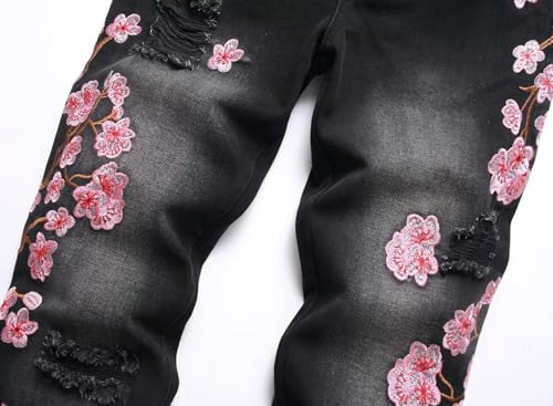 HENGAO Men's Flared Jeans Slim Fit Stretch Skinny Ripped Distressed Trendy Bell Bottom Denim Pants3