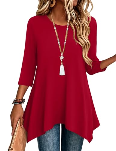Image of Zeagoo Womens Tops 3 /4 Sleeve Loose Fit Dressy Tunics Plus Size Boho Shirts