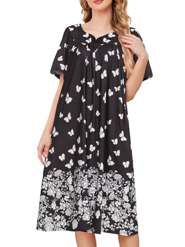 House Dresses for Women with Pockets Moo Moo Nightgown Short Sleeve Mumu Dress Lounge Dress S-3XL