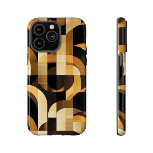 Coque rigide iPhone 14 Pro Max géométrique marron or haut de gamme