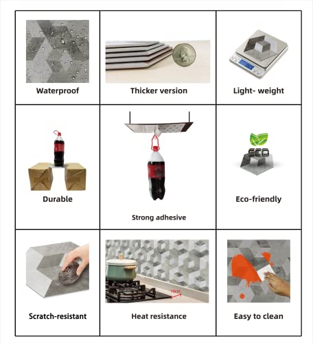 Colamo Luxury Peel And Stick Backsplash,Faux Stone Large Hexagon Tile,Stick On Accent Wall,Geometric 3D Design,Waterproof Self Adhesive Smart Marble Tile For Kitchen,Bathroom,Living Room(1Pcs,Grey) #TOP5