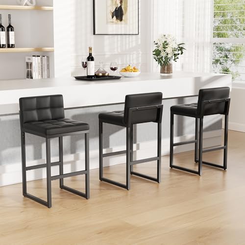 Image of Bar Stools Set of 3, Modern Counter Height Bar Stools with Back,24 inch Black