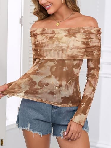 Image of ZAFUL Women's Sexy Off The Shoulder Mesh Tops Sheer Stretchy Shirts Party Going Out Blouse