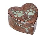 Indian Rosewood Heart-Shaped Cremation Urn for Pets | Handcrafted Wood Casket | Mini Memorial Keepsake With Brass Paw Inlay | Honor Your Loved One With a Peaceful Funeral Box (Green)