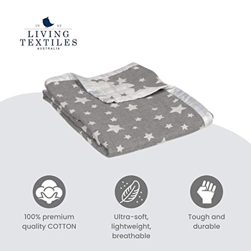 Living Textiles Muslin Jacquard Grey Star Soft Baby Blanket Premium Quality Cotton For Best Comfort | Double Layer,Swaddle,Receiving,Infant,Toddler,Newborn,Nursery,Boy,Girl,Crib,Gift | 40X30 Inch #TOP6