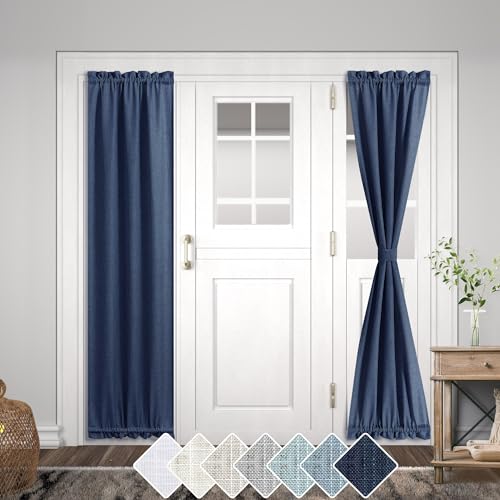 Sidelight Door Curtains 72 Inches Long for Side Windows Linen Blend Privacy Protect Light Filtering French Door Side Curtain Panels Bonus Adjustable Tie Back 25x72 Inch Length 1 Panel Navy Blue