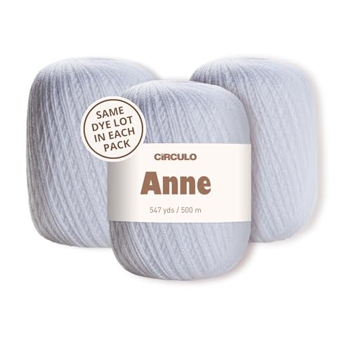 Image of CIRCULO Anne Yarn Pack, 1641 yds for Knitting & Crochet, 3 Balls of 100% Mercerized Brazilian Virgin Cotton, Soft Fingering Weight, Color 8001 White