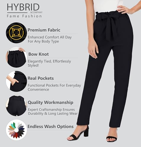 Hybrid & Company Women's Paper Bag Pants Casual Slim High Waist Pants with Bow Knot2