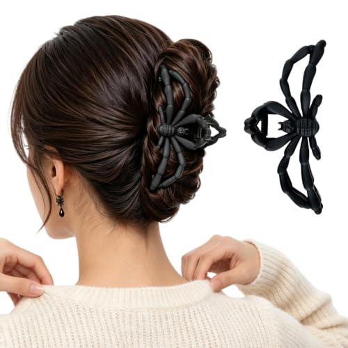 Hair Claw Clips - For Women 2 Pieces Gothic Matte Spider Styling Clamps | Large Hair Clips Home Workplace Party Date Vacation Sc
