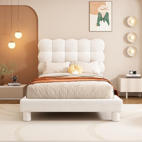 Dalred Letto piano, letto imbottito, lana di agnello, comoda imbottitura testiera regolabile, tripla testiera alla moda e semplice (bianco, 90 x 200 cm)