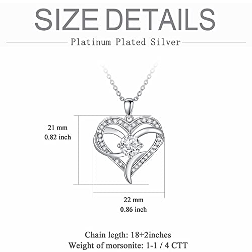 Aihpos Moissanite Necklaces For Women Girls Interlocking Heart Pendant Necklaces Platinum Plated Silver 1 Carat Center Moissanite Pendant, 18''-20'' #TOP4