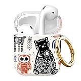 Compatible with AirPod 2nd//1st Generation Case Cover with Gold Keychain,Full Protective Shockproof Wireless Headphone Case for Airpod （Owl Illustration）