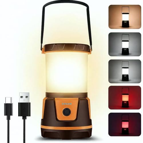 Rechargeable LED Lantern - 3000 Lumens, 5 Light Modes, IP54 Waterproof, 7500mAh Battery, Portable Flashlight for Camping, Hiking, Power Outages & Emergencie (Orange)