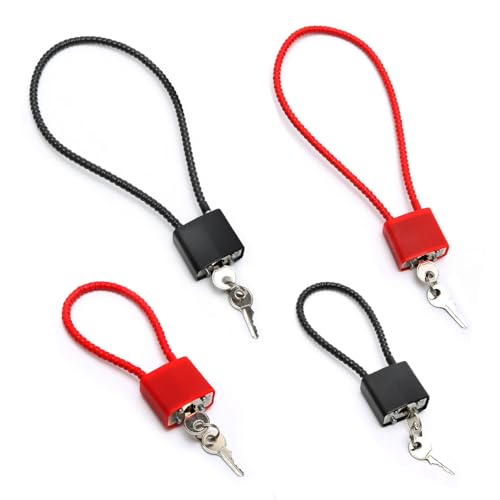 WEFHEF 4PCS Candados Cable Acero, Candado Taquilla con Llave, Candados Misma Llave, Candado Largo de 2 Tamaños, Candado de seguridad para Bicicleta, Armario,Maleta y Puerta (Rojo y Negro)