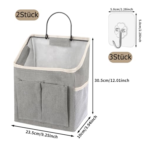 Jonlitze 2 Stücke Hängende Aufbewahrung, High Capacity Faltbares Wandorganizer,Hochwertigem Segeltuch Lagerung Veranstalter, mit 5 Fächern Hängeorganizer für Zuhause Badezimmer 30.5 x 23.5 cm Grau