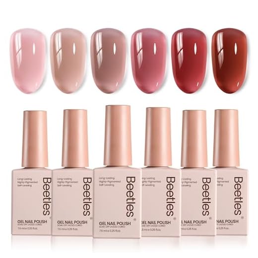 Conjunto de esmalte de gel Beetles Jelly – Kit de esmalte de gel neutro para outono com 6 cores, nude, rosa, vermelho, marrom, transparente, efeito translúcido, absorção UV, faça você mesmo, manicure