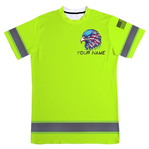 Maddly US Flag High Visibility Shirt, Custom Name Safety Reflective Workwear for Workers, Runners, Truckers, Patriotic
