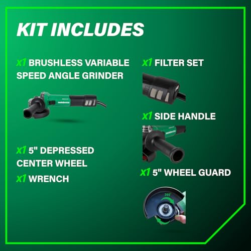 Metabo HPT Angle Grinder | 5-Inch | 12 Amp | Slide Switch | AC Brushless Motor | 3-Position Side Handle | 6 Speed Settings | G13VE2 by Metabo HPT - Image 6