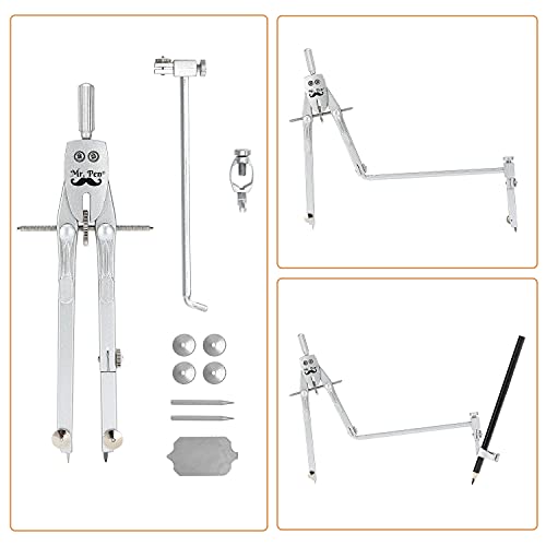 Mr. Pen- Professional Metal Compass With Wheel, Lock And Extension Bar For Geometry, Drafting, Math, Drawing, Compass For Geometry, Tool For Drawing Circles, Drawing Compass, Compass Drawing Tool #TOP5