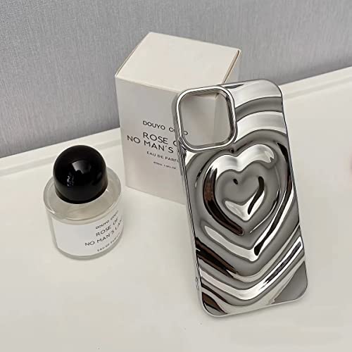 Yebowe For Iphone 13 Pro Max Case Luxury, Cute 3D Chrome Heart Phone Cover For Women Girls Electroplated Soft Tpu Slim Sliver Glossy Protective Case For Iphone 13 Pro Max #TOP6