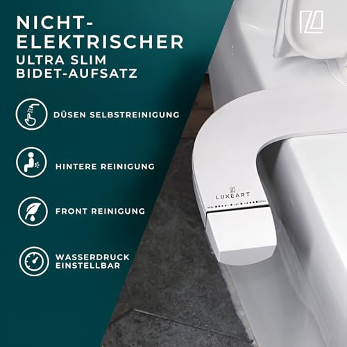 LUXEART NEOM – Bidet Aufsatz für Toilette ohne Strom – Mit Front- & Rückreinigung, verstellbarem Wasserdruck & Ultra-Slim Design – Hygienisch & einfach nachrüstbar als Taharet WC
