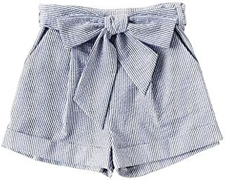 SweatyRocks Women's Casual Elastic Waist Striped Summer Beach Shorts with Pockets Blue#2 S