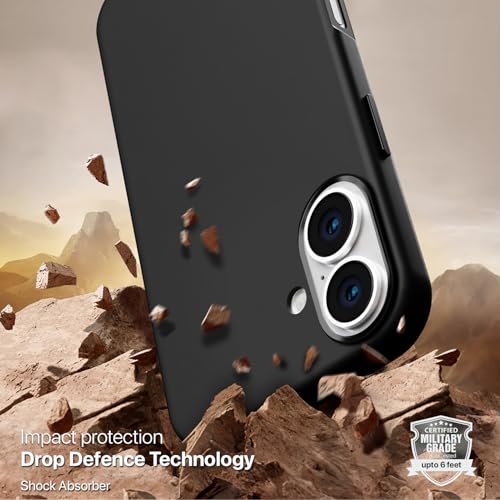 Image of GRIPP Rubon Case Compatible with Mag-Safe for iPhone 16 | 6ft Drop-Tested with D30 Technology, Soft Silicone, Anti-Slip Grip, Raised Metallic Camera Ring, Lightweight Back Cover - Black