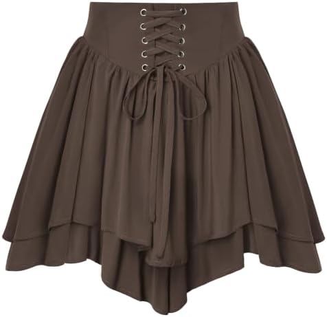 SCARLET DARKNESS Damen Renaissance Korsett Minirock | Hoher Taille Tiered Sommer Rock, Mittelalter Gothic Piraten Rock, Doppellagiger Rock mit Taschen