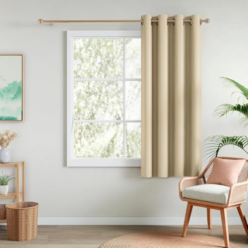 Image of Rivermoor 5 Feet Blackout Curtains Set of 1 | Solid Window Curtain for Living Room & Bedroom | Beige | 80% Room Darkening | 250 GSM | Acrylic Eyelet | 114 x 152 cm